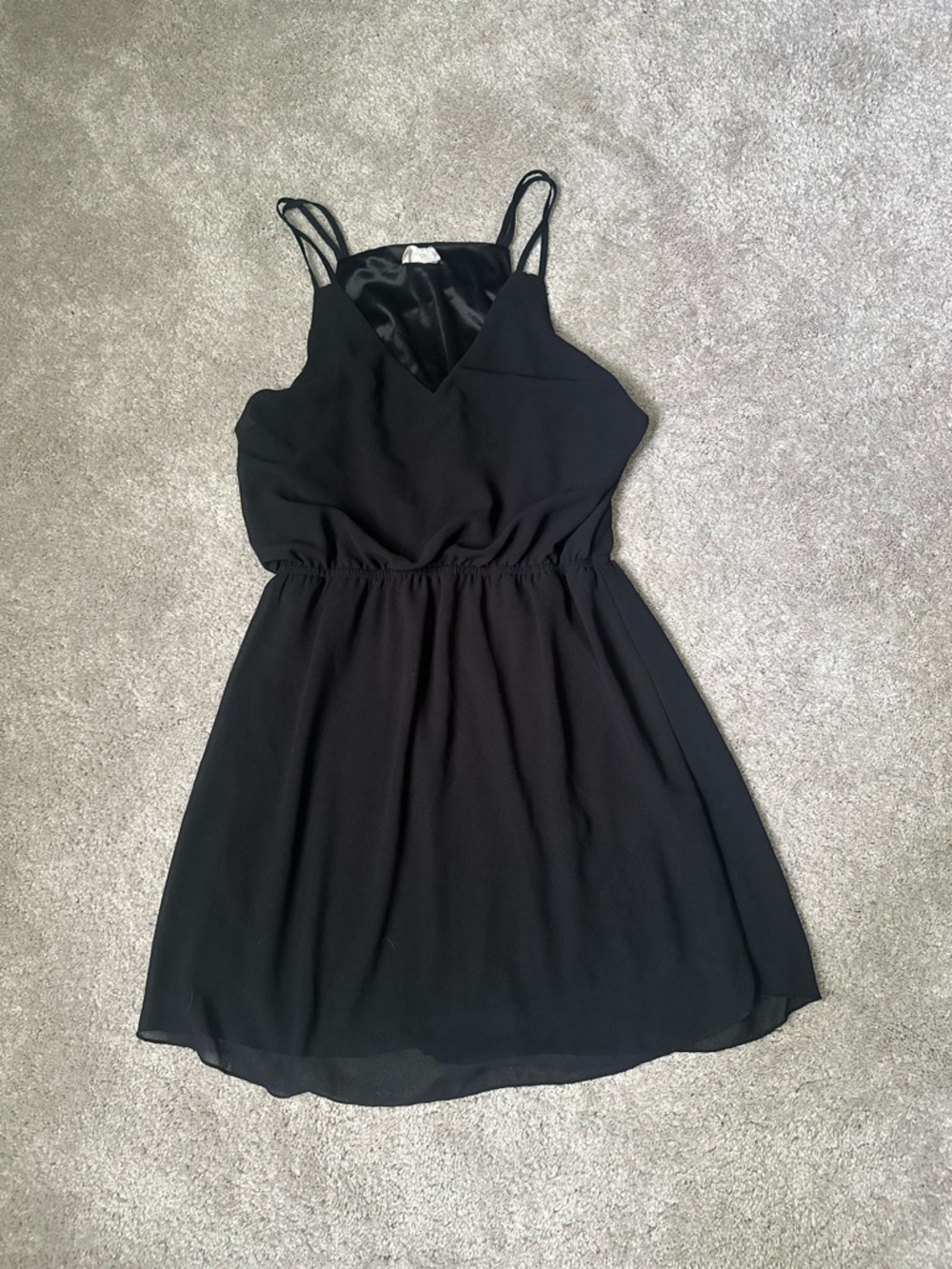 Tobi Black V-Neck Double Strap Mini Dress